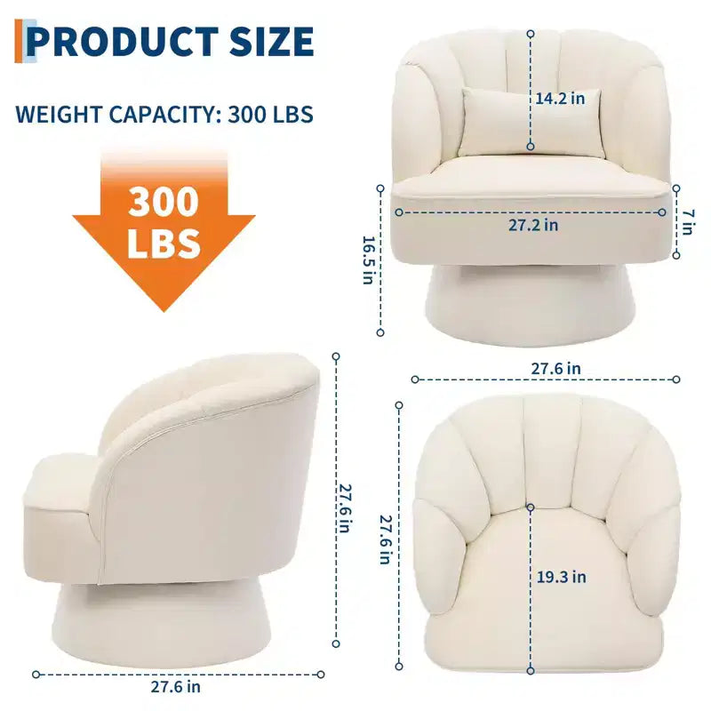 Fauteuil d'appoint pivotant moderne, fauteuil rembourré en velours pivotant à 360 degrés avec dossier rayé et rembourrage moelleux, fauteuil de salon rond confortable 2 pièces