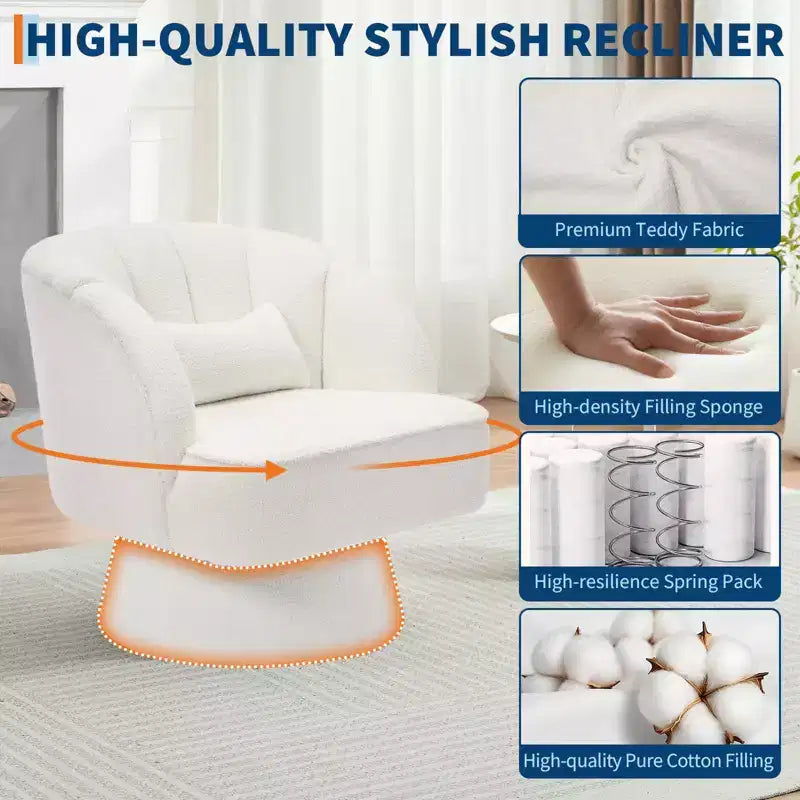 Fauteuil d'appoint pivotant moderne, fauteuil rembourré en velours pivotant à 360 degrés avec dossier rayé et rembourrage moelleux, fauteuil de salon rond confortable 2 pièces