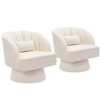 Fauteuil d'appoint pivotant moderne, fauteuil rembourré en velours pivotant à 360 degrés avec dossier rayé et rembourrage moelleux, fauteuil de salon rond confortable 2 pièces