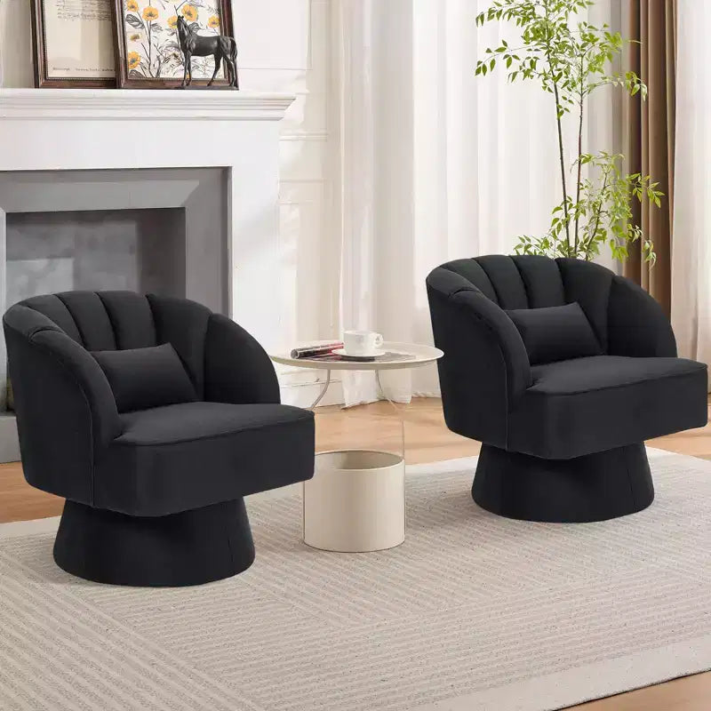 Fauteuil d'appoint pivotant moderne, fauteuil rembourré en velours pivotant à 360 degrés avec dossier rayé et rembourrage moelleux, fauteuil de salon rond confortable 2 pièces