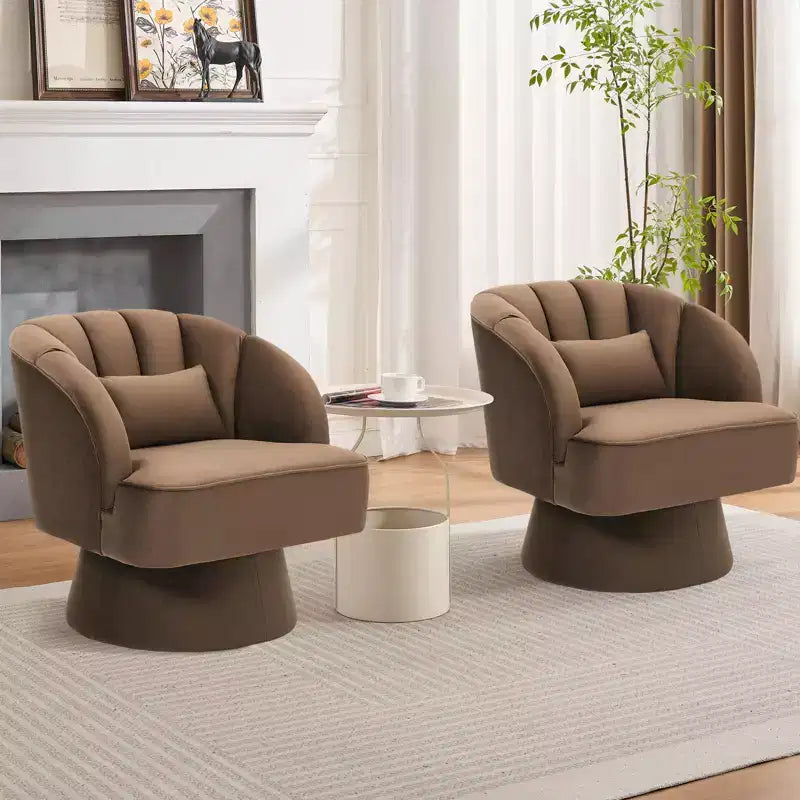 Fauteuil d'appoint pivotant moderne, fauteuil rembourré en velours pivotant à 360 degrés avec dossier rayé et rembourrage moelleux, fauteuil de salon rond confortable 2 pièces