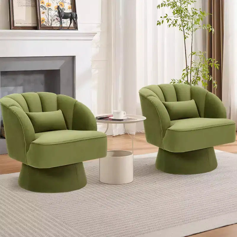 Fauteuil d'appoint pivotant moderne, fauteuil rembourré en velours pivotant à 360 degrés avec dossier rayé et rembourrage moelleux, fauteuil de salon rond confortable 2 pièces