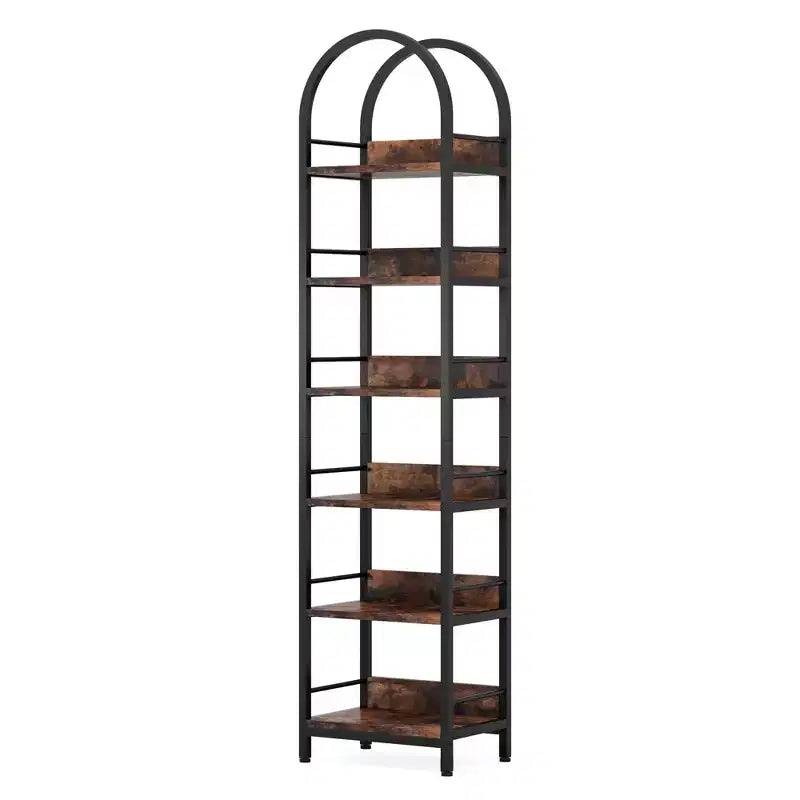 Étagère d'angle arquée à 6 niveaux MAYEERTY, Bibliothèque de rangement à dessus incurvé de 200 cm de haut