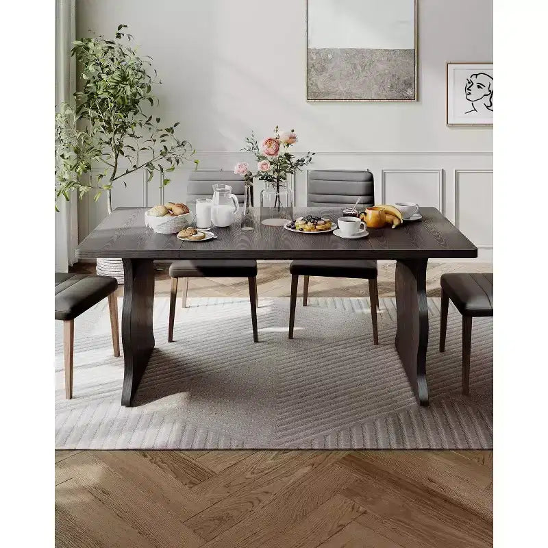 Table à manger moderne Lantine pour 4 à 6 personnes, table de cuisine rectangulaire noire de 160 cm, meubles de cuisine et de salle à manger en bois