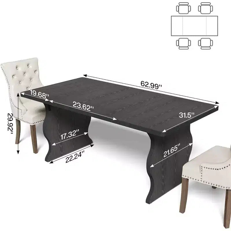 Table à manger moderne Lantine pour 4 à 6 personnes, table de cuisine rectangulaire noire de 160 cm, meubles de cuisine et de salle à manger en bois