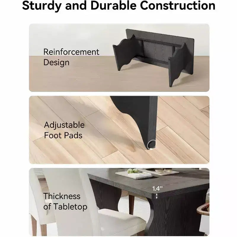 Table à manger moderne Lantine pour 4 à 6 personnes, table de cuisine rectangulaire noire de 160 cm, meubles de cuisine et de salle à manger en bois