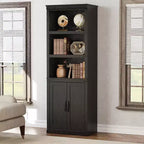 Bibliothèque de ferme avec portes, étagère à 5 niveaux avec armoire, bibliothèque en bois de 174,5 cm de haut à 5 étagères pour salon, bureau à domicile, chambre à coucher.