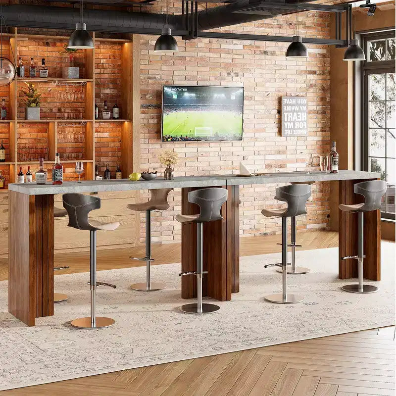 Table de bar pour 4 à 6 personnes - Table de pub haute de 140 cm avec plateau extra-épais, unité de bar de maison rectangulaire moderne pour cuisine