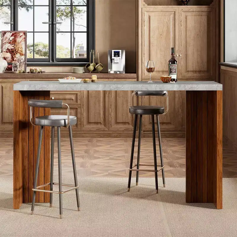 Table de bar pour 4 à 6 personnes - Table de pub haute de 140 cm avec plateau extra-épais, unité de bar de maison rectangulaire moderne pour cuisine