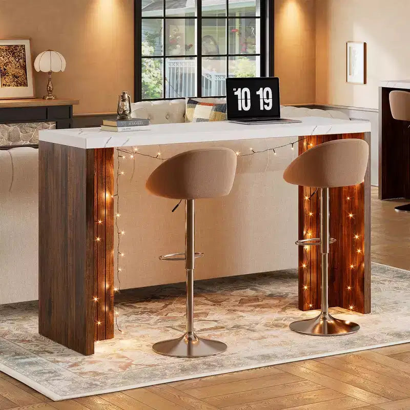 Table de bar pour 4 à 6 personnes - Table de pub haute de 140 cm avec plateau extra-épais, unité de bar de maison rectangulaire moderne pour cuisine
