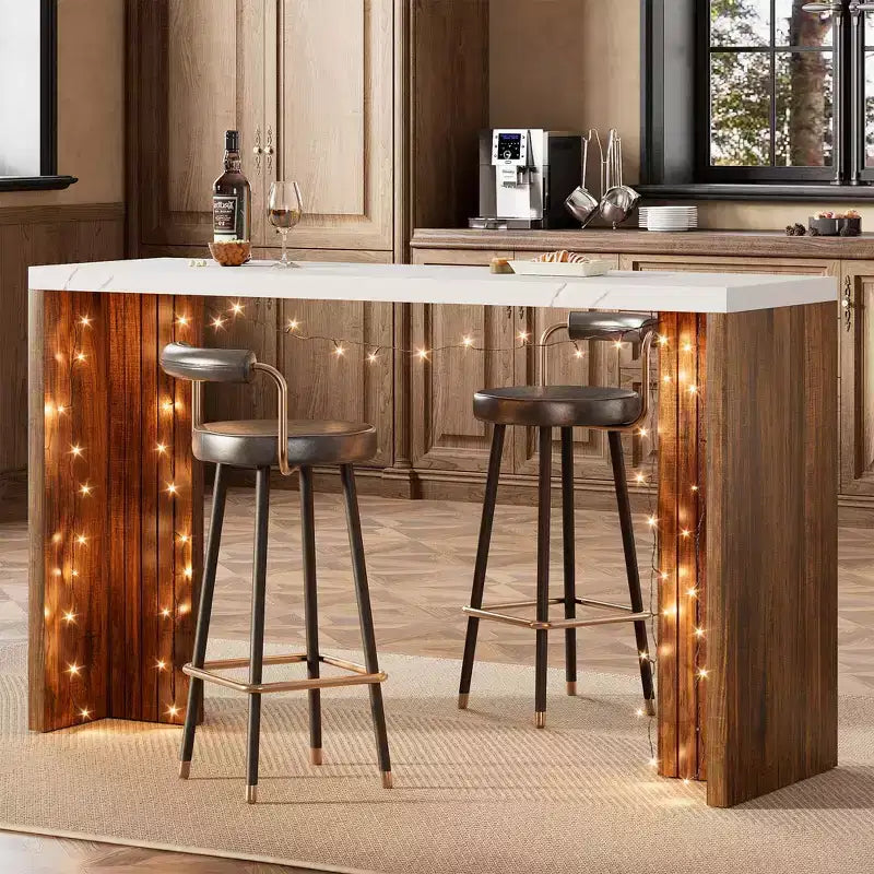 Table de bar pour 4 à 6 personnes - Table de pub haute de 140 cm avec plateau extra-épais, unité de bar de maison rectangulaire moderne pour cuisine