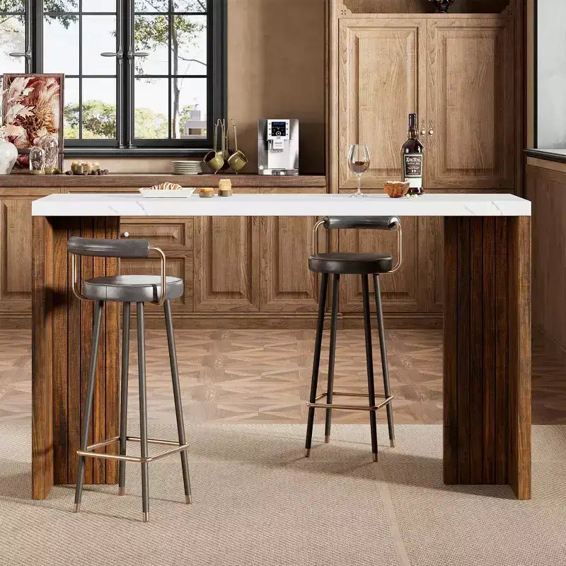 Table de bar pour 4 à 6 personnes - Table de pub haute de 140 cm avec plateau extra-épais, unité de bar de maison rectangulaire moderne pour cuisine