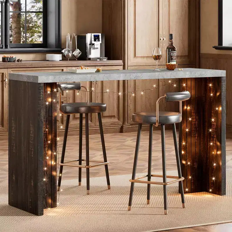 Table de bar pour 4 à 6 personnes - Table de pub haute de 140 cm avec plateau extra-épais, unité de bar de maison rectangulaire moderne pour cuisine