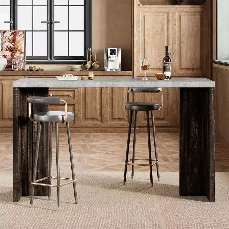 Table de bar pour 4 à 6 personnes - Table de pub haute de 140 cm avec plateau extra-épais, unité de bar de maison rectangulaire moderne pour cuisine