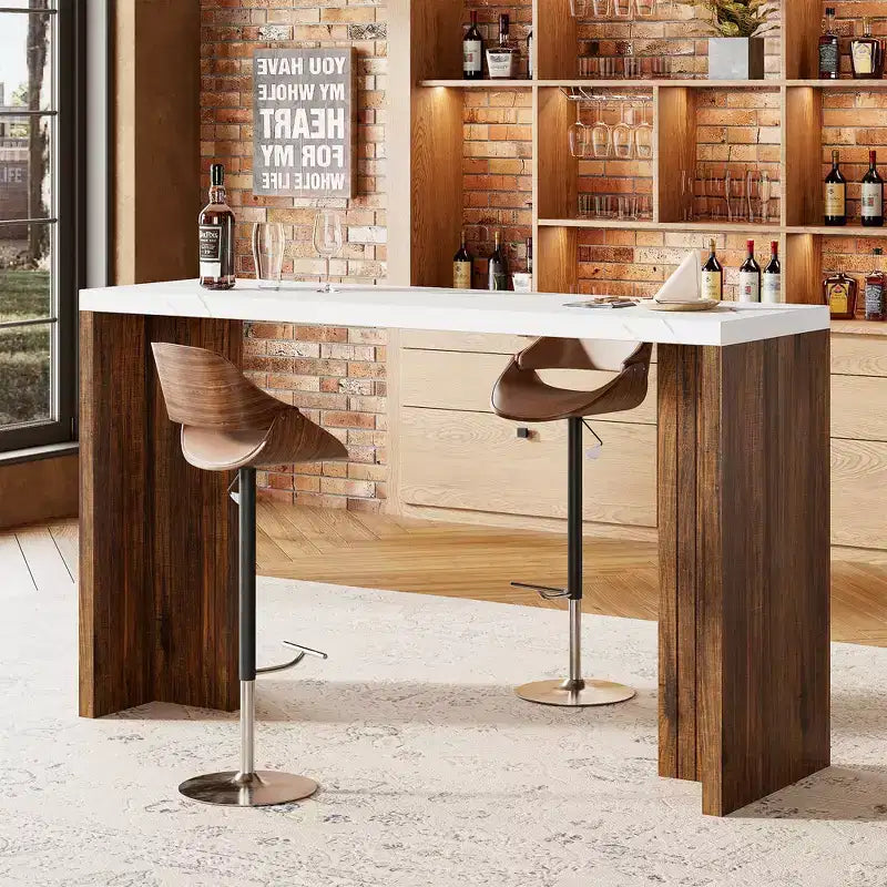 Table de bar pour 4 à 6 personnes - Table de pub haute de 140 cm avec plateau extra-épais, unité de bar de maison rectangulaire moderne pour cuisine