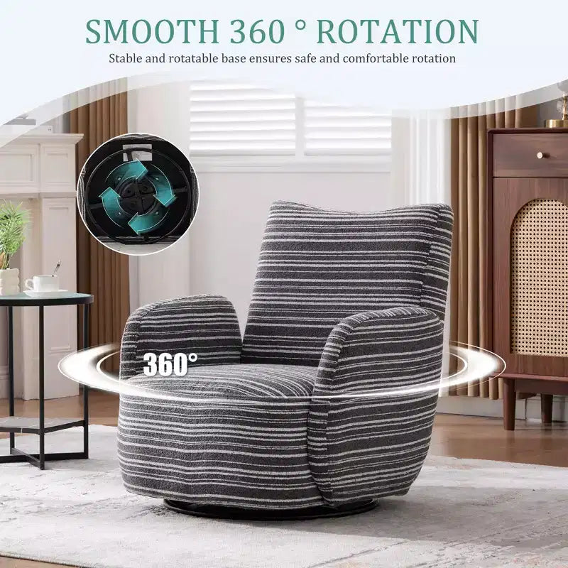 Fauteuil d'appoint pivotant moderne TUYOHW avec canapé simple de loisirs rembourré à rayures et accoudoirs à support métallique, fauteuil pivotant pour salon, chambre à coucher