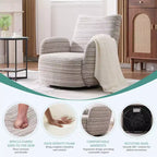 Fauteuil d'appoint pivotant moderne TUYOHW avec canapé simple de loisirs rembourré à rayures et accoudoirs à support métallique, fauteuil pivotant pour salon, chambre à coucher