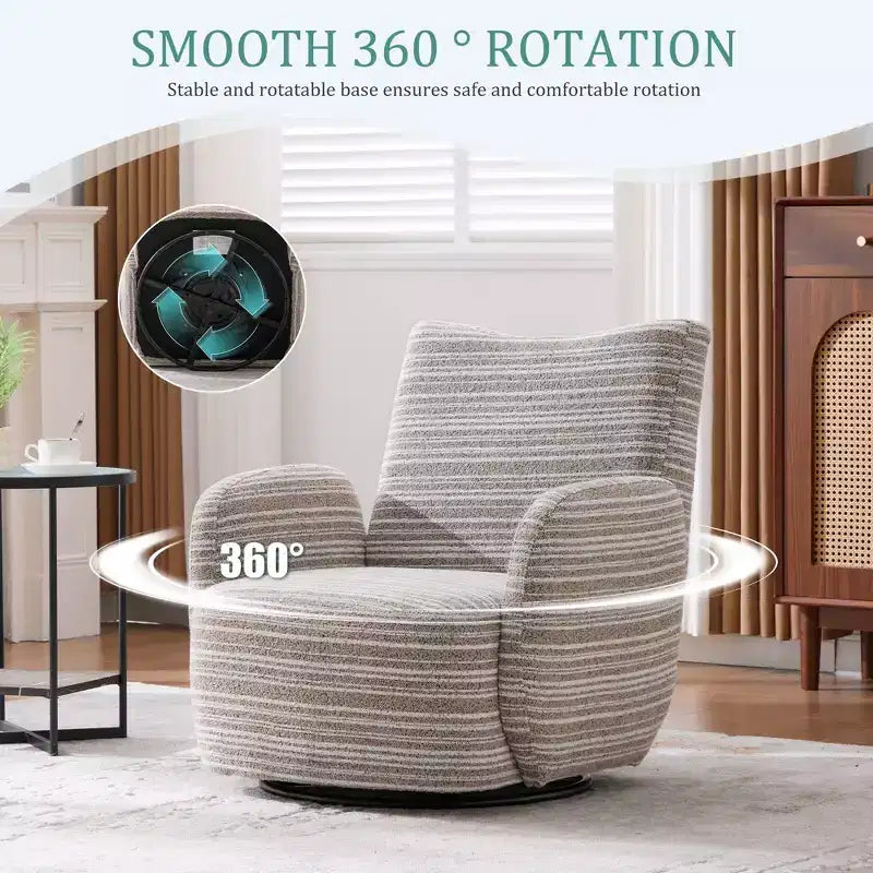 Fauteuil d'appoint pivotant moderne TUYOHW avec canapé simple de loisirs rembourré à rayures et accoudoirs à support métallique, fauteuil pivotant pour salon, chambre à coucher