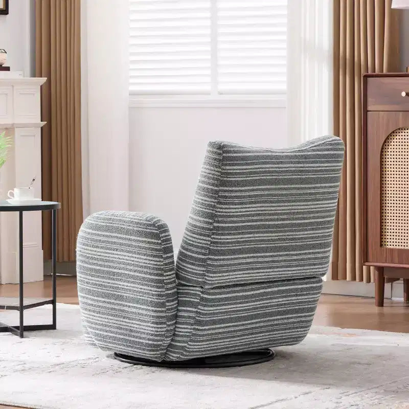 Fauteuil d'appoint pivotant moderne TUYOHW avec canapé simple de loisirs rembourré à rayures et accoudoirs à support métallique, fauteuil pivotant pour salon, chambre à coucher