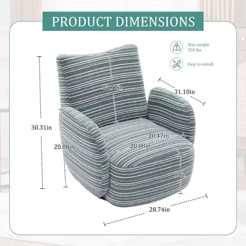 Fauteuil d'appoint pivotant moderne TUYOHW avec canapé simple de loisirs rembourré à rayures et accoudoirs à support métallique, fauteuil pivotant pour salon, chambre à coucher