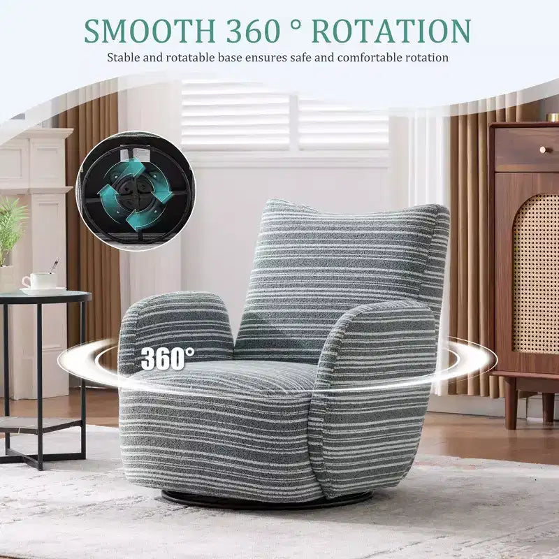 Fauteuil d'appoint pivotant moderne TUYOHW avec canapé simple de loisirs rembourré à rayures et accoudoirs à support métallique, fauteuil pivotant pour salon, chambre à coucher