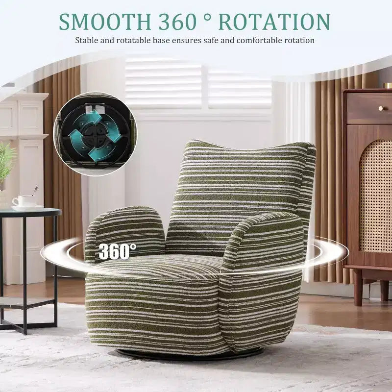 Fauteuil d'appoint pivotant moderne TUYOHW avec canapé simple de loisirs rembourré à rayures et accoudoirs à support métallique, fauteuil pivotant pour salon, chambre à coucher