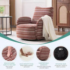 Fauteuil d'appoint pivotant moderne TUYOHW avec canapé simple de loisirs rembourré à rayures et accoudoirs à support métallique, fauteuil pivotant pour salon, chambre à coucher