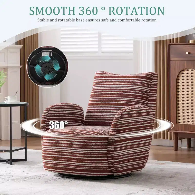 Fauteuil d'appoint pivotant moderne TUYOHW avec canapé simple de loisirs rembourré à rayures et accoudoirs à support métallique, fauteuil pivotant pour salon, chambre à coucher