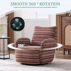 Fauteuil d'appoint pivotant moderne TUYOHW avec canapé simple de loisirs rembourré à rayures et accoudoirs à support métallique, fauteuil pivotant pour salon, chambre à coucher