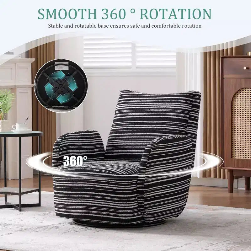 Fauteuil d'appoint pivotant moderne TUYOHW avec canapé simple de loisirs rembourré à rayures et accoudoirs à support métallique, fauteuil pivotant pour salon, chambre à coucher