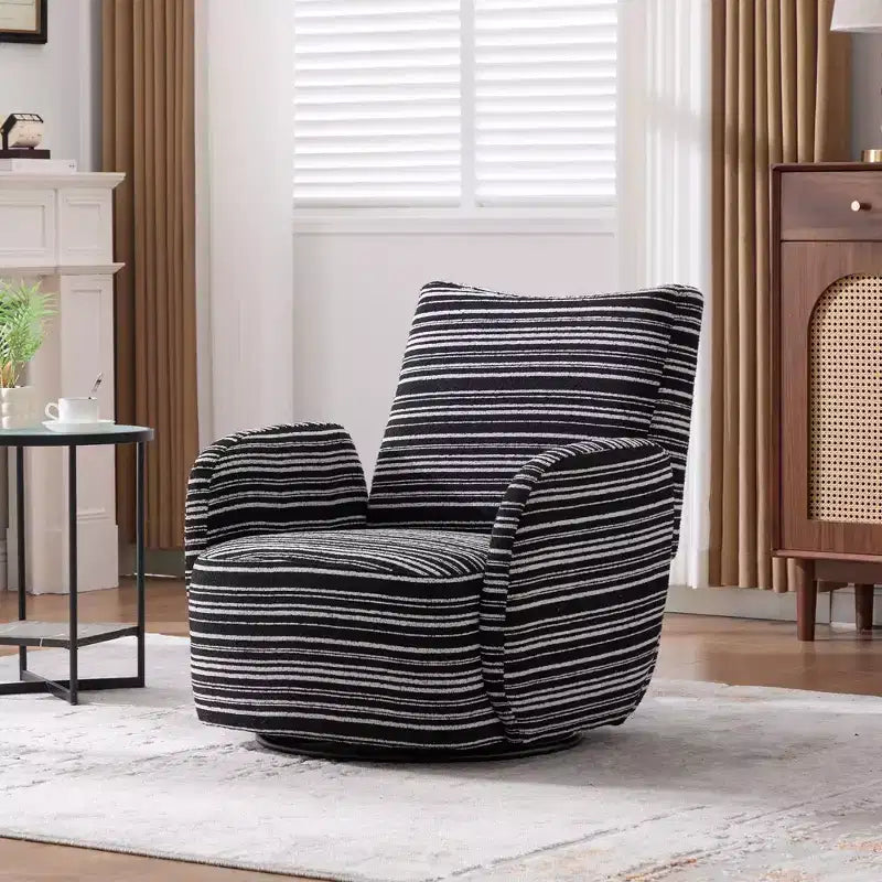 Fauteuil d'appoint pivotant moderne TUYOHW avec canapé simple de loisirs rembourré à rayures et accoudoirs à support métallique, fauteuil pivotant pour salon, chambre à coucher