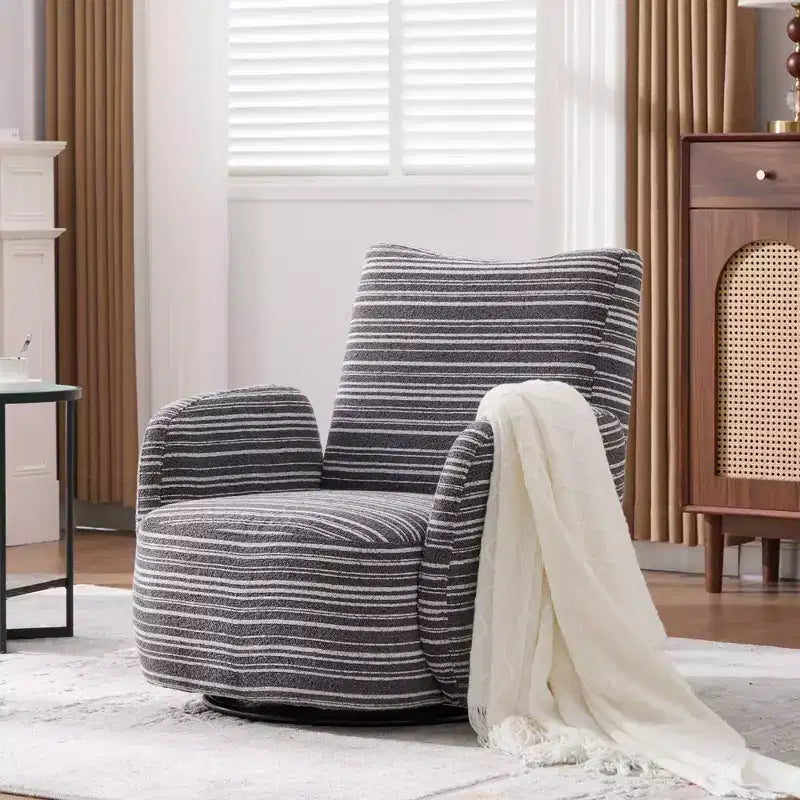 Fauteuil d'appoint pivotant moderne TUYOHW avec canapé simple de loisirs rembourré à rayures et accoudoirs à support métallique, fauteuil pivotant pour salon, chambre à coucher