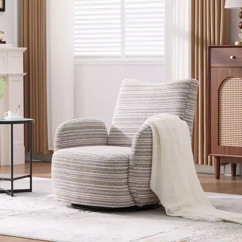 Fauteuil d'appoint pivotant moderne TUYOHW avec canapé simple de loisirs rembourré à rayures et accoudoirs à support métallique, fauteuil pivotant pour salon, chambre à coucher