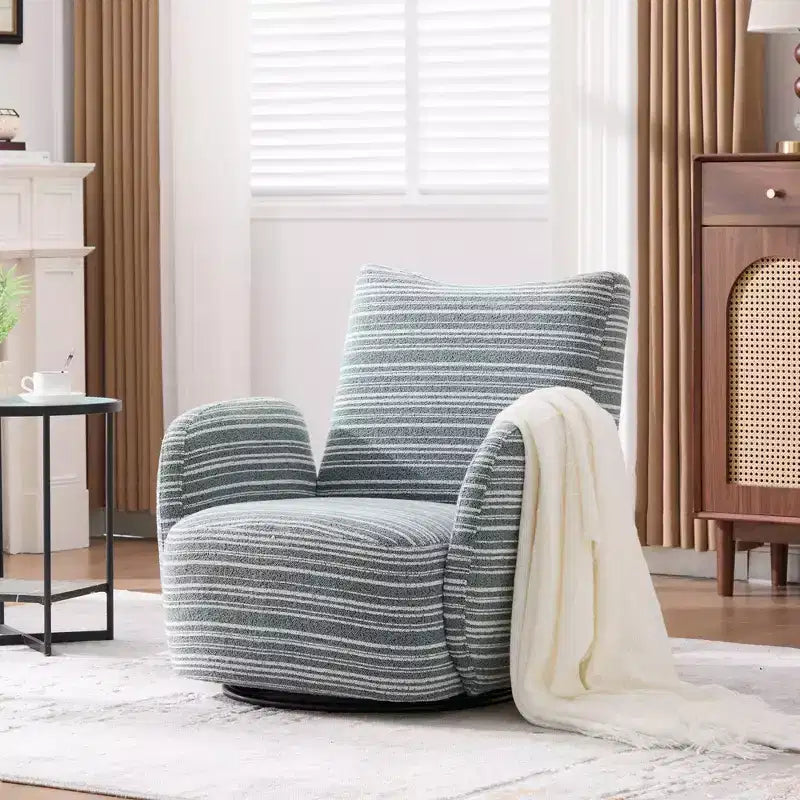 Fauteuil d'appoint pivotant moderne TUYOHW avec canapé simple de loisirs rembourré à rayures et accoudoirs à support métallique, fauteuil pivotant pour salon, chambre à coucher