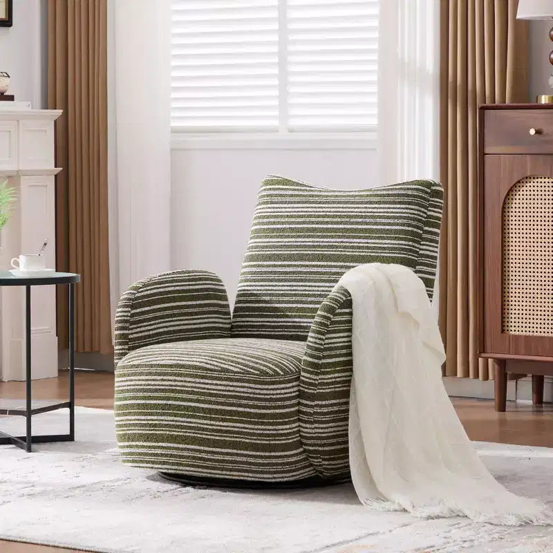 Fauteuil d'appoint pivotant moderne TUYOHW avec canapé simple de loisirs rembourré à rayures et accoudoirs à support métallique, fauteuil pivotant pour salon, chambre à coucher