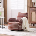 TUYOHW Modern Swivel Accent Chair with Striped Upholstered Leisure Single Sofa with Metal Bracket Armrest Swivel Chair for Living Room, Bedroom