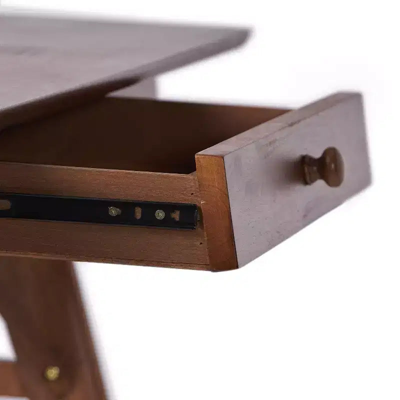 TUYOHW 57 Bureau d'ordinateur en bois d'hévéa avec 1 tiroir, pieds en A, bureau pour jeux, études, bureau, petits espaces, noyer