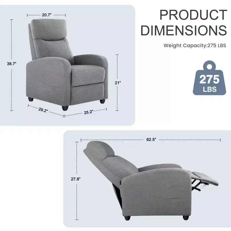 Fauteuil inclinable Zeus & Ruta avec poches latérales, réglable de 90 à 160°, et éponge haute résilience