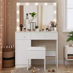 BALHAM TRADE-Coiffeuse avec miroir 11 lumières LED Prise de courant Ensemble de maquillage Meuble de rangement Tiroirs Chaise