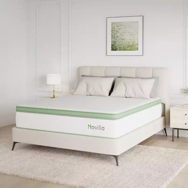 Matelas hybride en mousse à mémoire de forme et ressorts ensachés Novilla 12 pouces, fermeté moyenne, en boîte, isolation des mouvements
