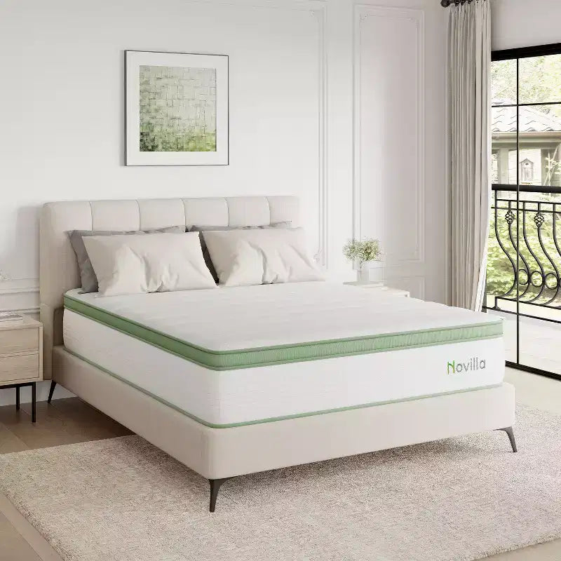 Matelas hybride en mousse à mémoire de forme et ressorts ensachés Novilla 12 pouces, fermeté moyenne, en boîte, isolation des mouvements