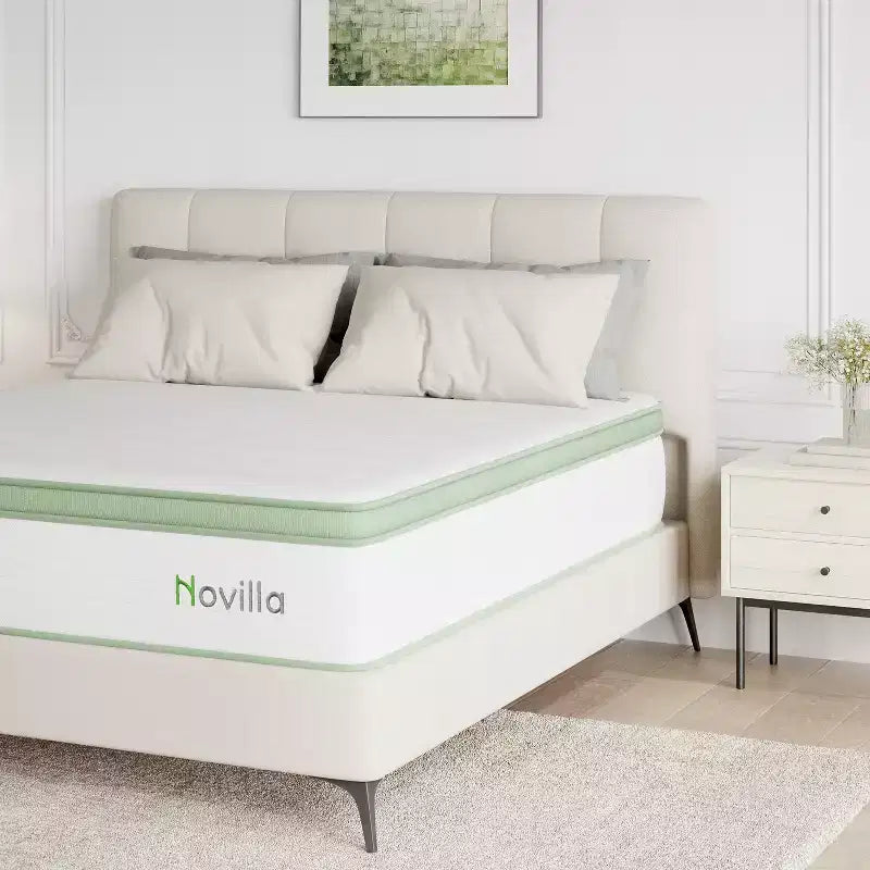 Matelas hybride en mousse à mémoire de forme et ressorts ensachés Novilla 12 pouces, fermeté moyenne, en boîte, isolation des mouvements