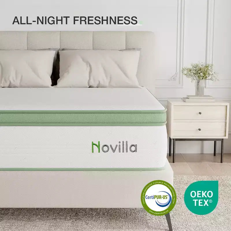 Matelas hybride en mousse à mémoire de forme et ressorts ensachés Novilla 12 pouces, fermeté moyenne, en boîte, isolation des mouvements