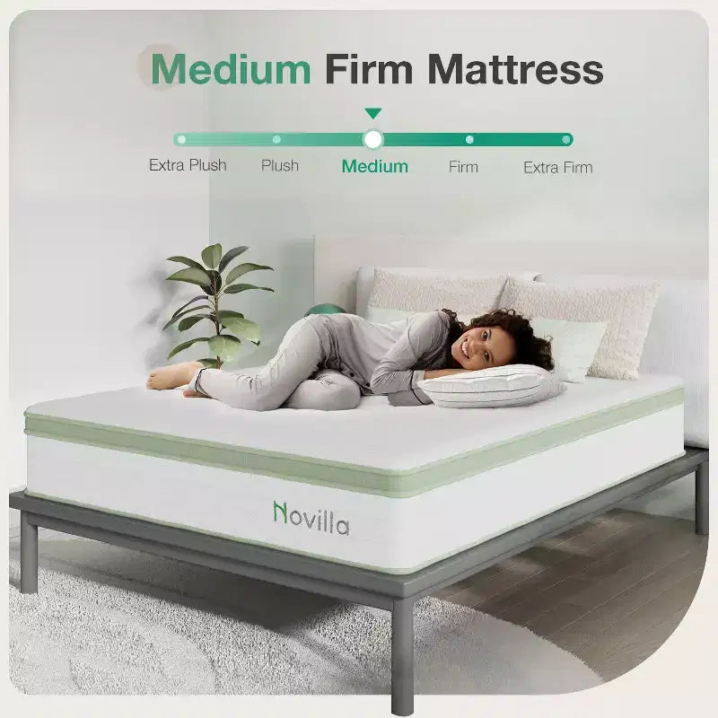 Matelas hybride en mousse à mémoire de forme et ressorts ensachés Novilla 12 pouces, fermeté moyenne, en boîte, isolation des mouvements