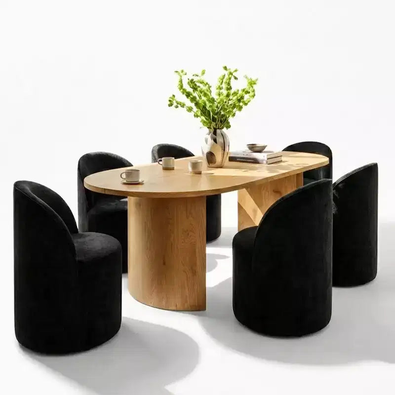 Ensemble table de salle à manger 6 personnes, table ovale 79 po et chaises baquets sans accoudoirs en tissu chenille avec roulettes, parfait pour les cuisines - Panipeachy