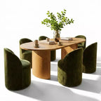 Ensemble table de salle à manger 6 personnes, table ovale 79 po et chaises baquets sans accoudoirs en tissu chenille avec roulettes, parfait pour les cuisines - Panipeachy