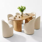 Ensemble table de salle à manger 6 personnes, table ovale 79 po et chaises baquets sans accoudoirs en tissu chenille avec roulettes, parfait pour les cuisines - Panipeachy