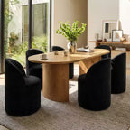 Ensemble table de salle à manger 6 personnes, table ovale 79 po et chaises baquets sans accoudoirs en tissu chenille avec roulettes, parfait pour les cuisines - Panipeachy