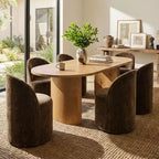 Ensemble table de salle à manger 6 personnes, table ovale 79 po et chaises baquets sans accoudoirs en tissu chenille avec roulettes, parfait pour les cuisines - Panipeachy