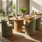 Ensemble table de salle à manger 6 personnes, table ovale 79 po et chaises baquets sans accoudoirs en tissu chenille avec roulettes, parfait pour les cuisines - Panipeachy